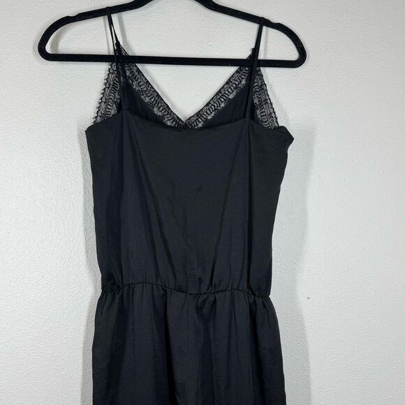 Maje Paulie Lace Trimmed Satin Jumpsuit Black Size 2 Medium Whimsigoth Romantic - Picture 6 of 7